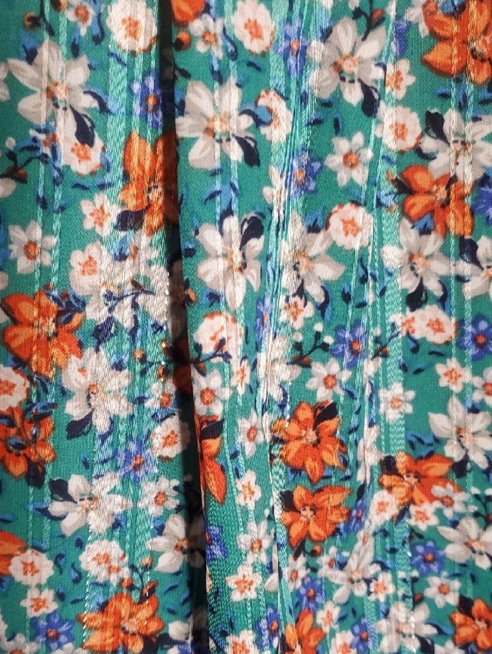 Umgee Teal Button-Front Short Sleeve Blouse with Metalic.Printed Trim. - Picture 5 of 6